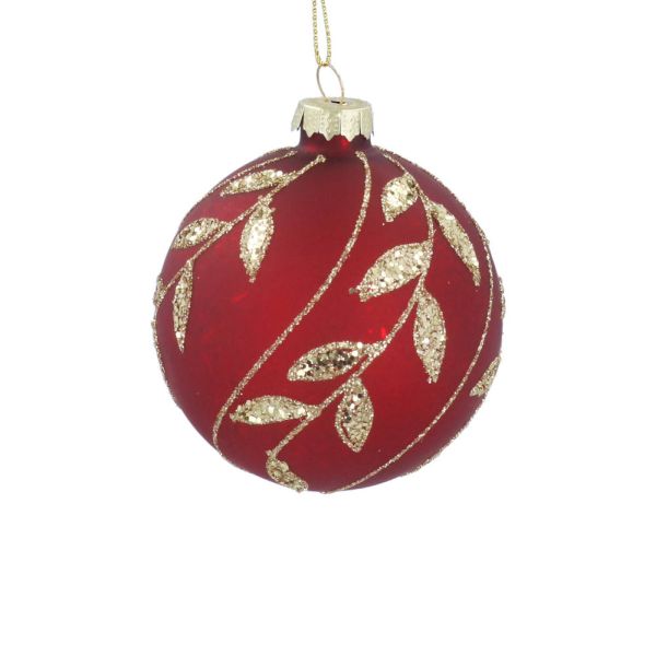 Matt Red Glass Ball Gold Sparkling Leaf